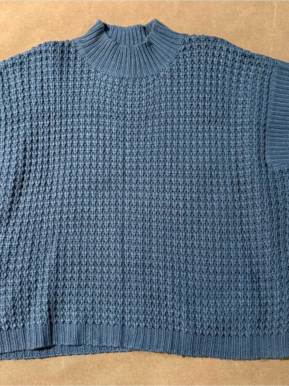 Blue Textured Mock Neck Women's Sweater